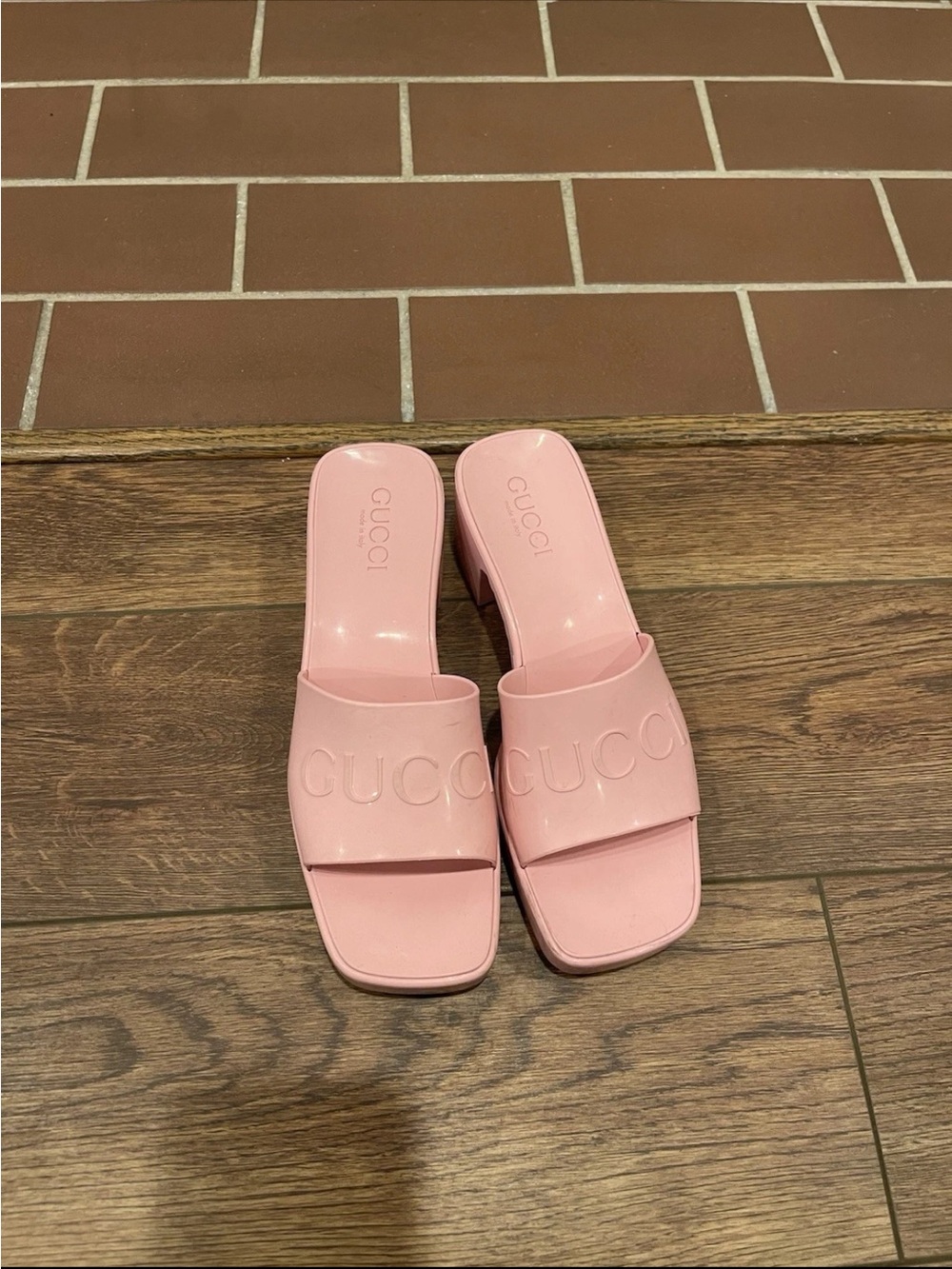 Gucci Pink Logo Slide Mules size 37 - Picture 2 of 4